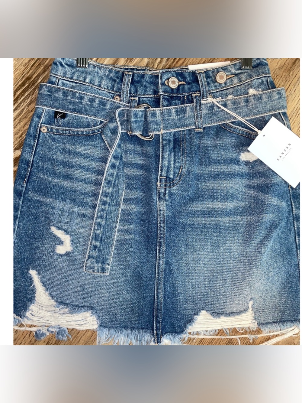 KanCan Belted Denim Skirt with light distressing ❤️ NWT